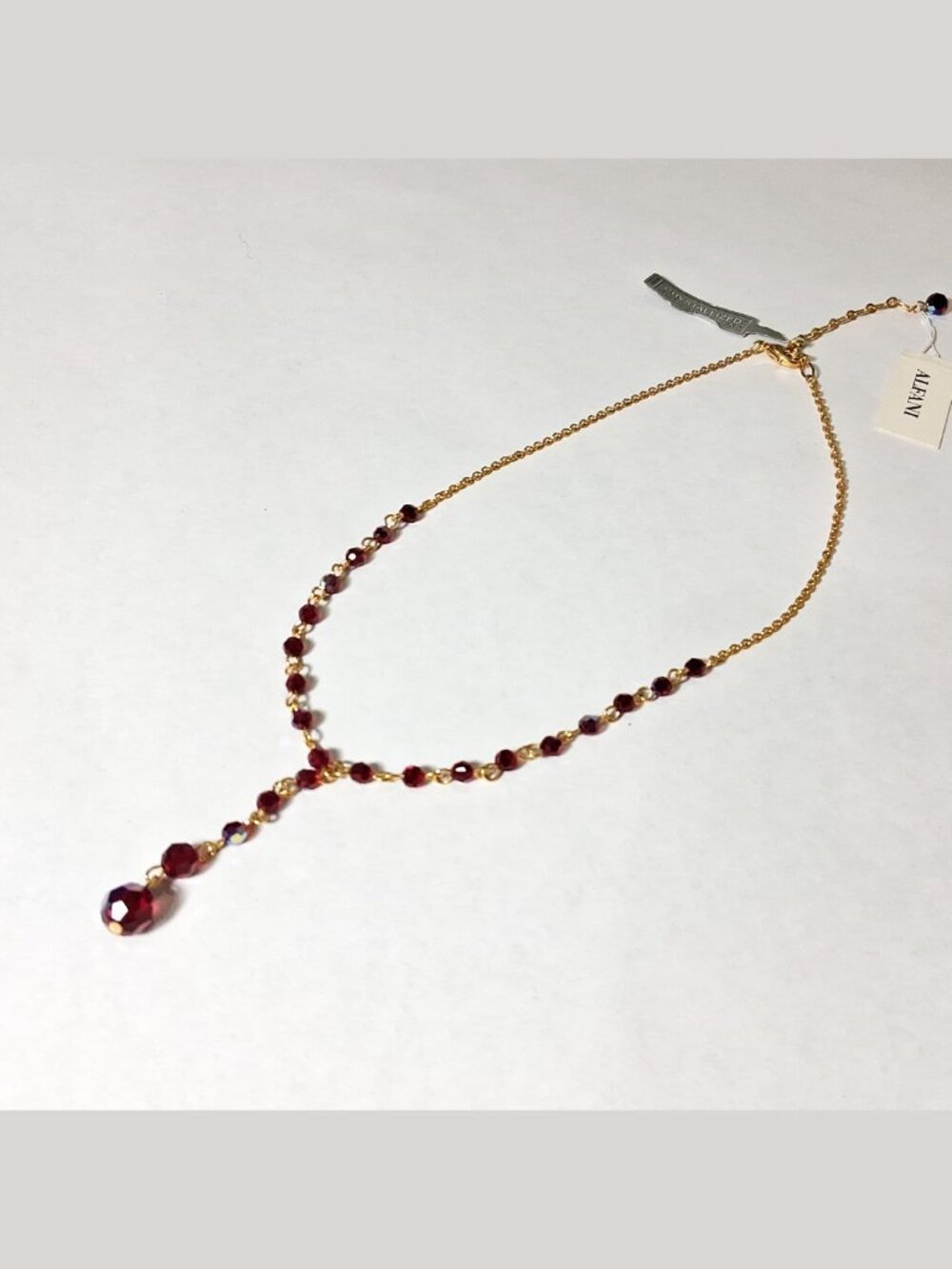 Alfani NWT 2000s Deadstock Red Swarovski Crystal Gold Tone Lariat Necklace